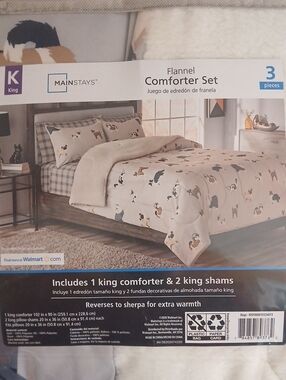 Mainstays Dog Print King Flannel Comforter Set